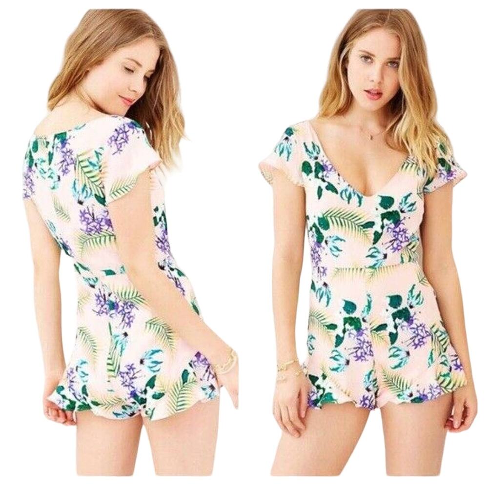 For Love and Lemons Floral Romper Size Large yellow green